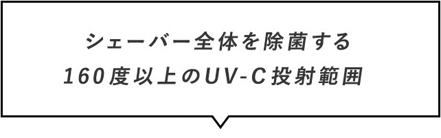 シェーバー全体を除菌する160度以上のUV-C投射範囲