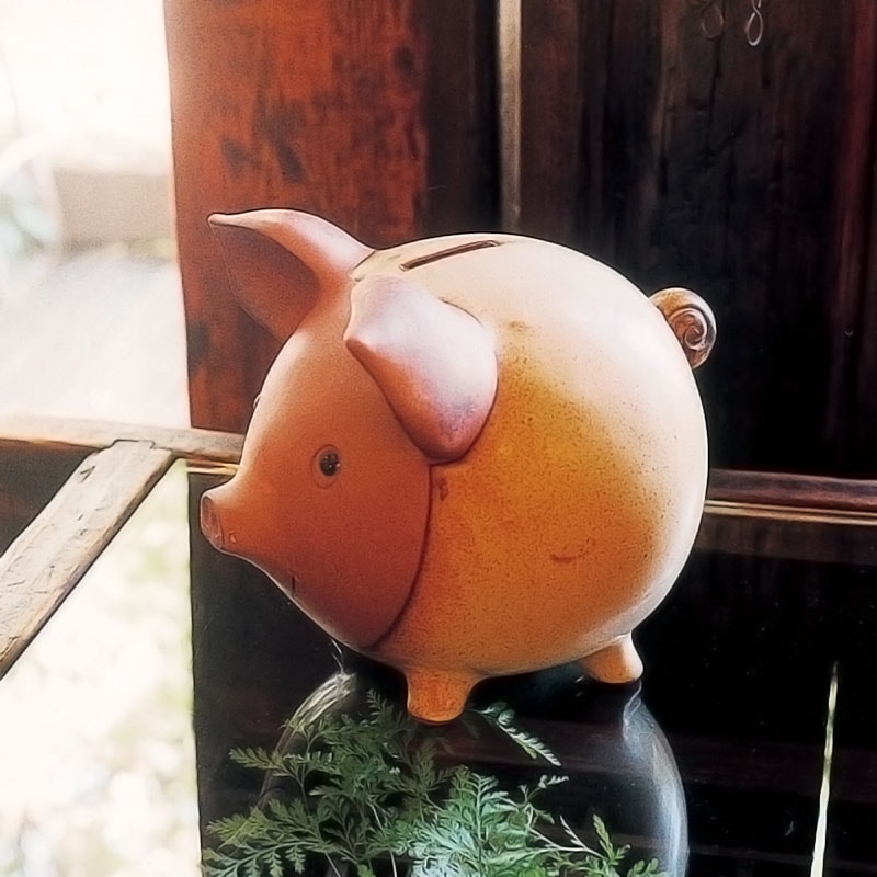 大きい豚の貯金箱 Piggy bank 木彫り インテリア キモ可愛い 