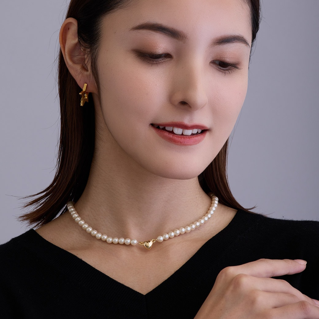 日本製 ハート マグネット パールネックレス 留め具 マグネット式