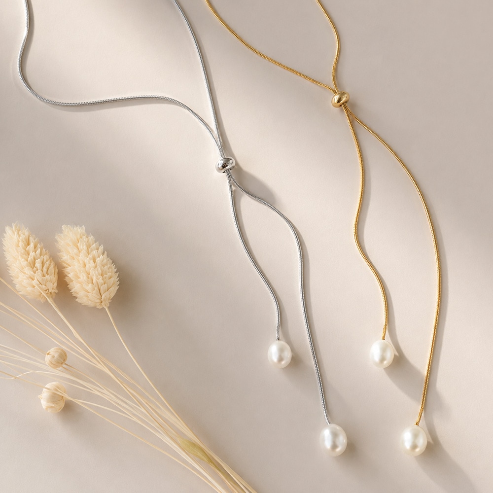 Pearl Y Lariat Necklace｜スライド調整できるY字パールラリエット