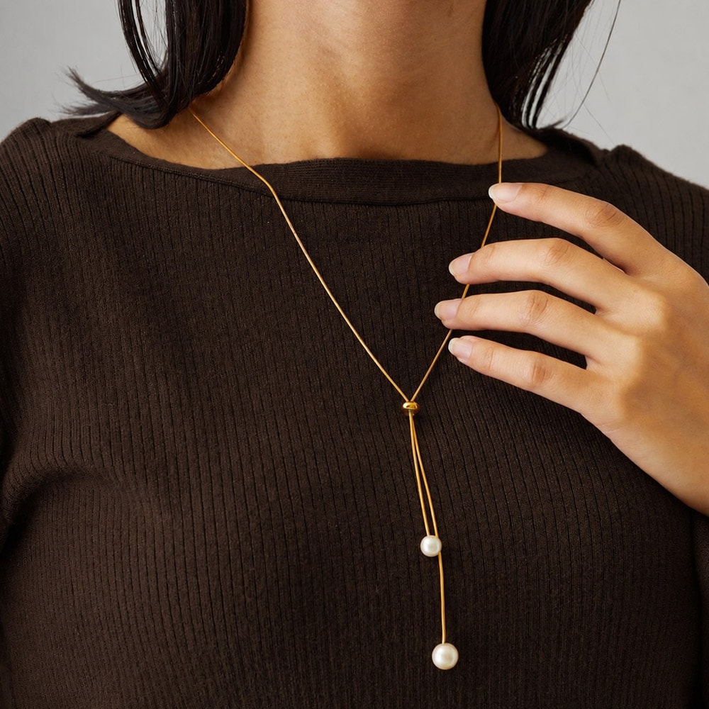Pearl Y Lariat Necklace｜スライド調整できるY字パールラリエット
