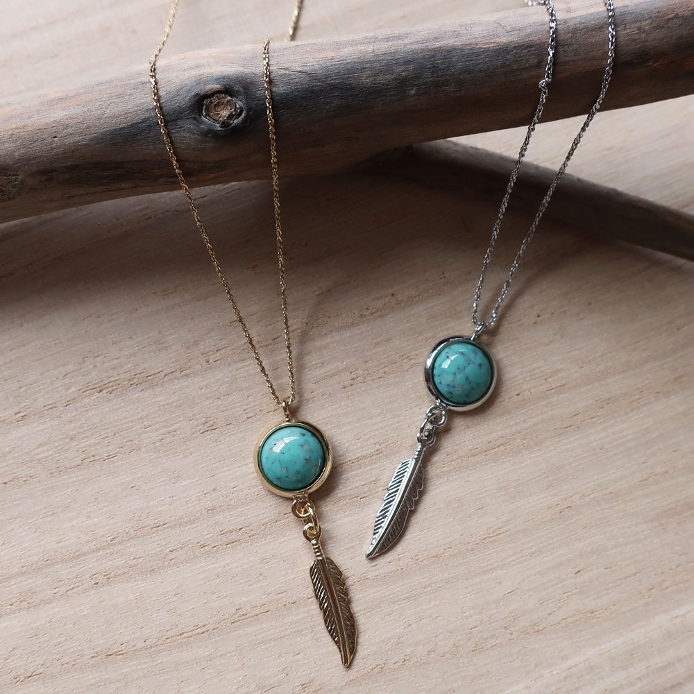 ターコイズ フェザー ペンダント 送料無料 | ネックレス | 日本