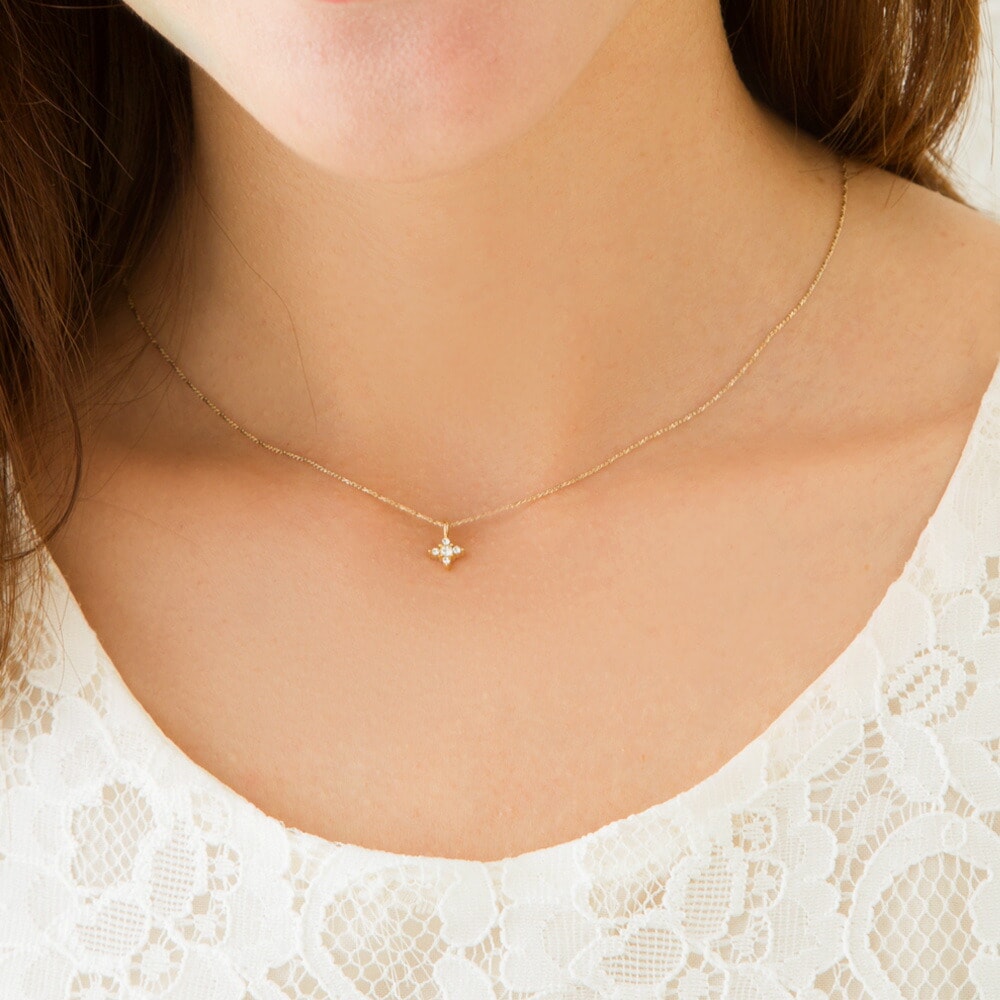 日本製 華奢 ストーン フラワー ネックレス | ネックレス