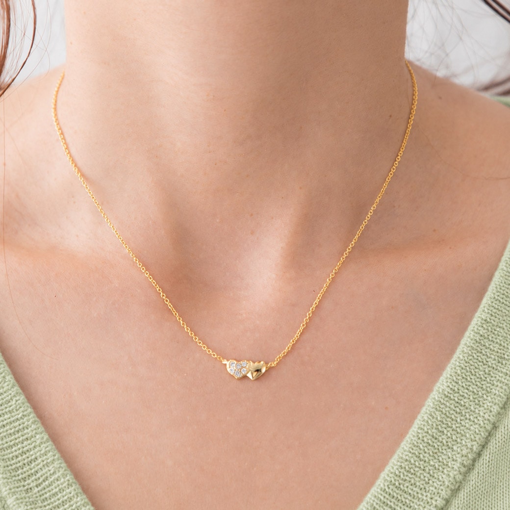 ダブルハート パヴェ ネックレス ゴールド レディース
