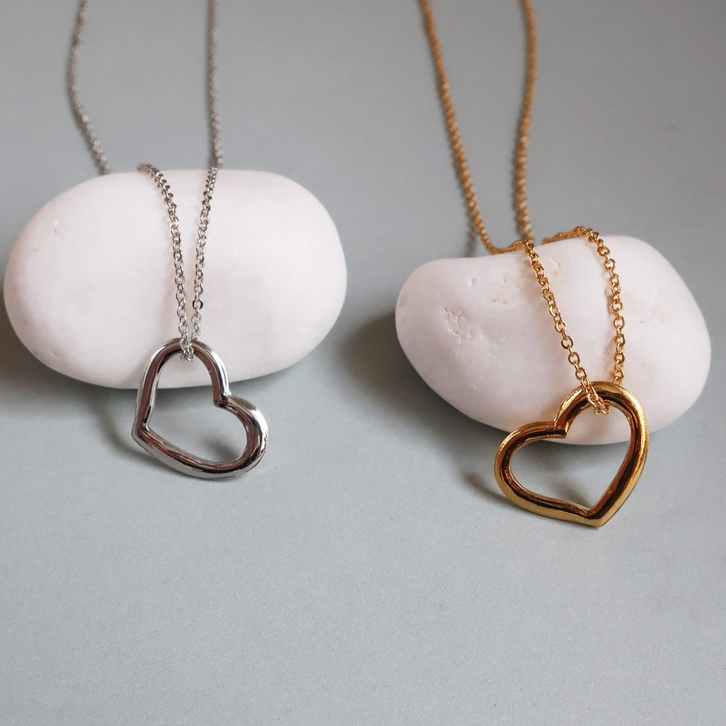 日本製 オープンハート ネックレス 金属アレルギー対応