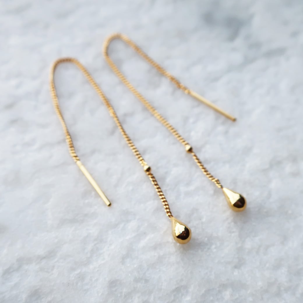 日本製 しずく ドロップ アメリカンピアス チェーンピアス K18GP