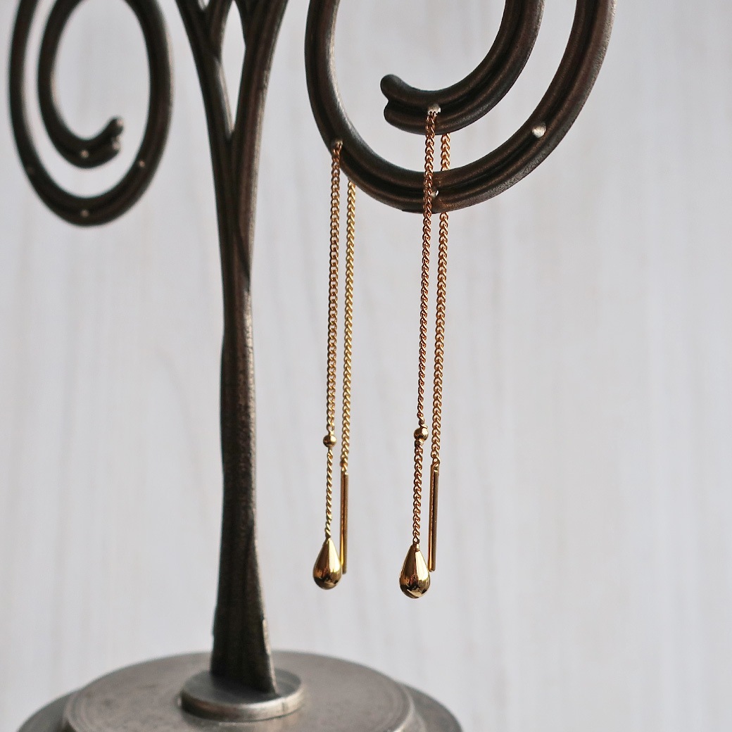 日本製 しずく ドロップ アメリカンピアス チェーンピアス K18GP