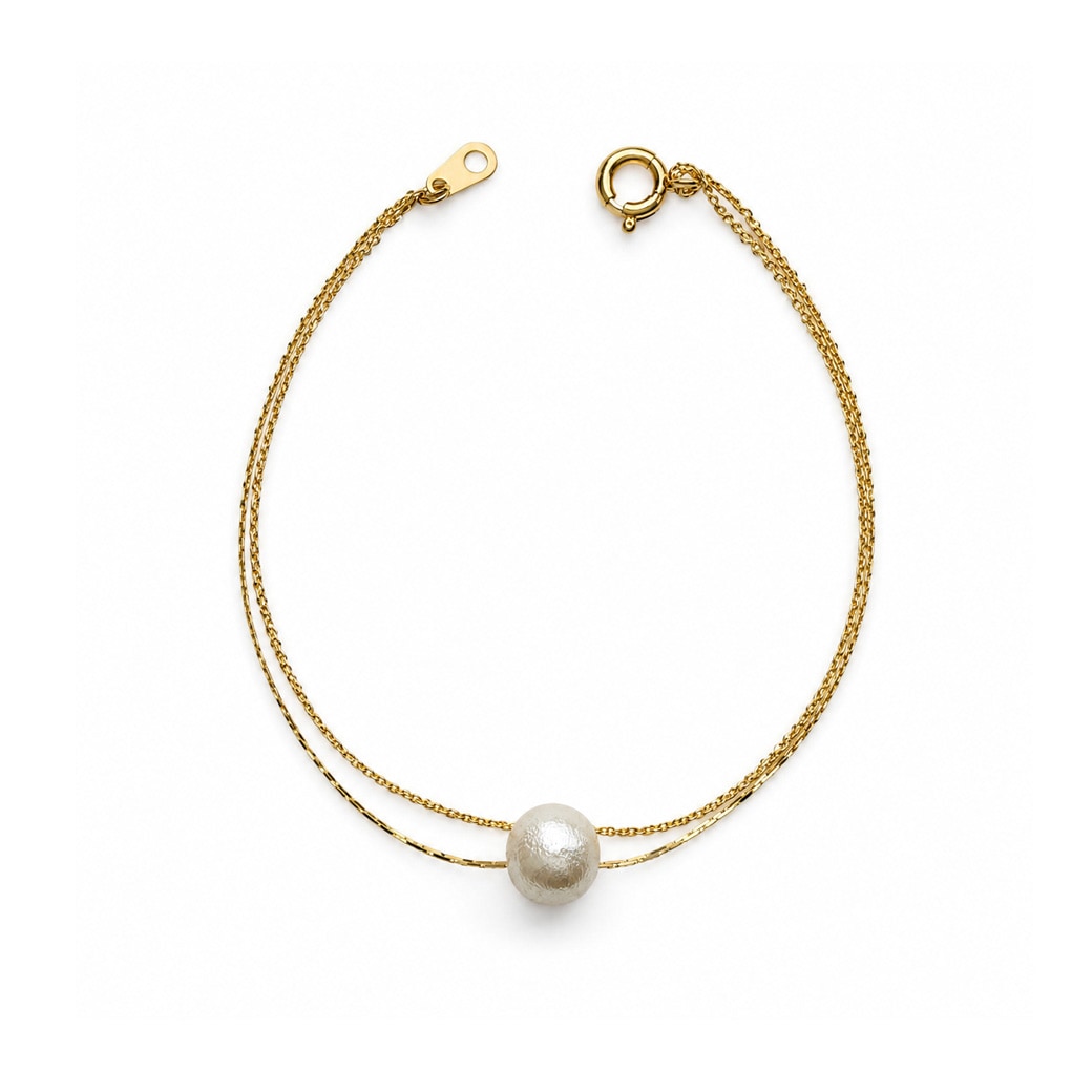 コットンパールとパールのレースブレスレット Cotton Pearl Chain Bracelet｜コットンパールチェーンブレスレット