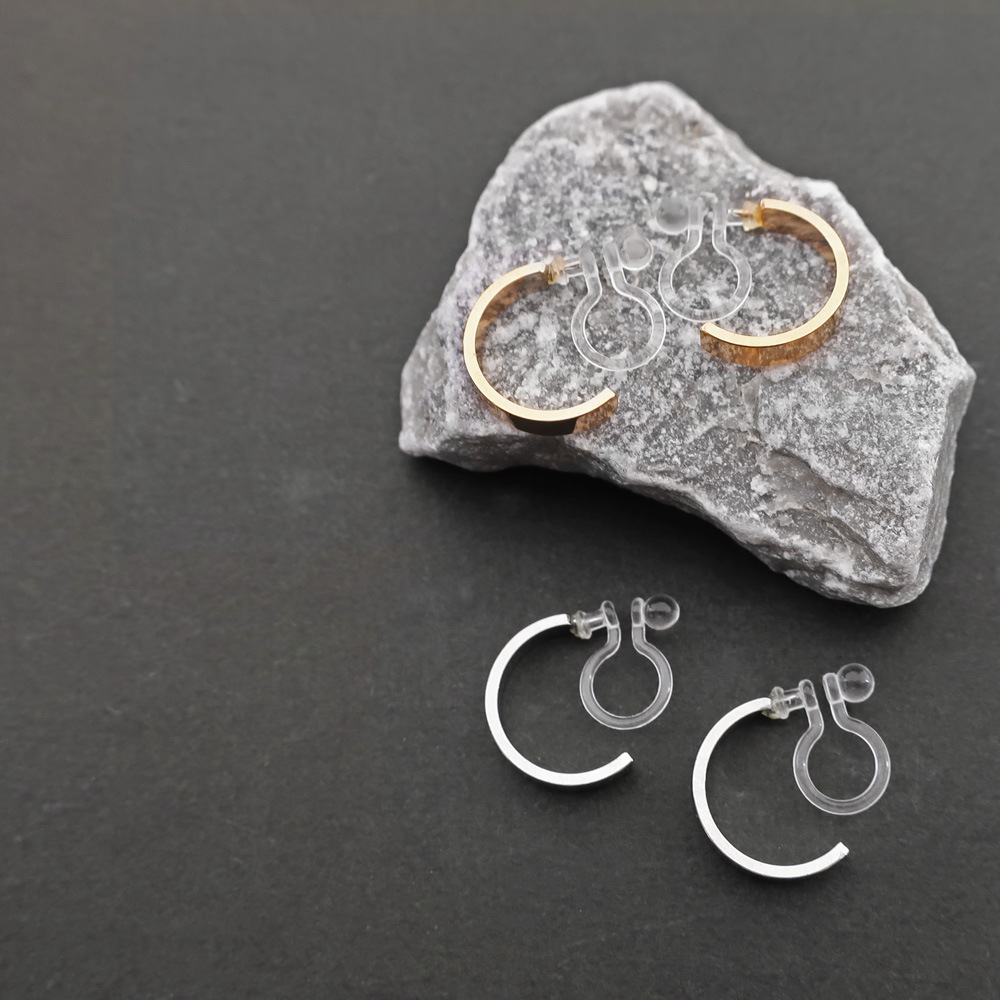 日本製 イヤリング 樹脂 ノンホールピアス 地金 フープイヤリング