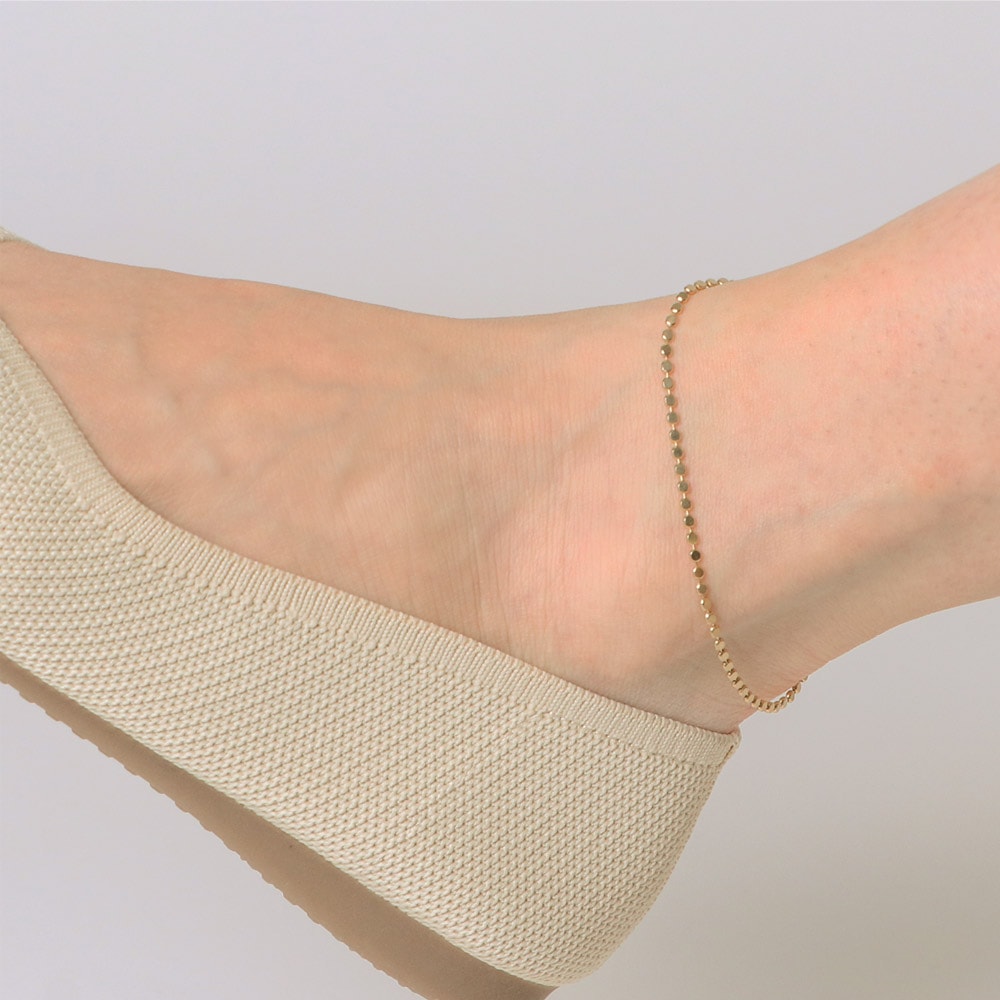 日本製 K18GP ニッケルフリー フラットボールチェーンアンクレット