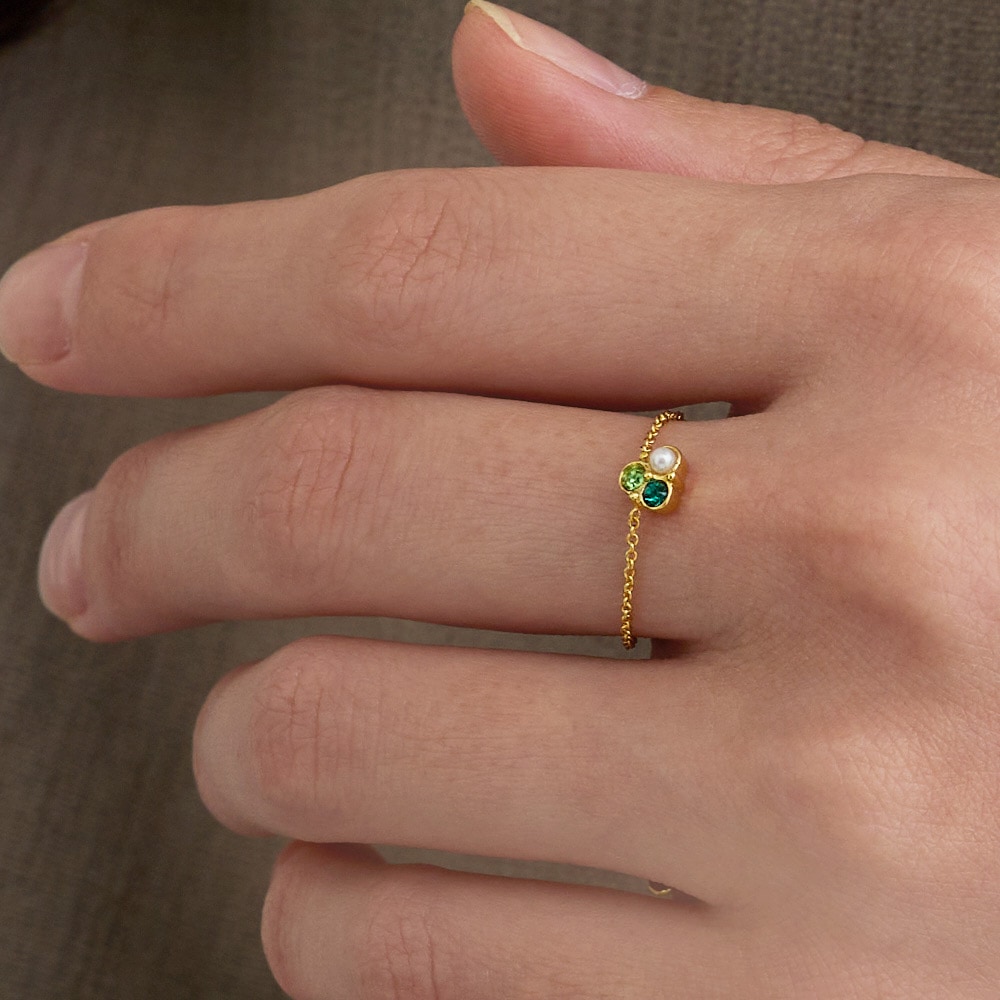 日本製 指輪 フリーサイズリング チェーンリング カラーストーン