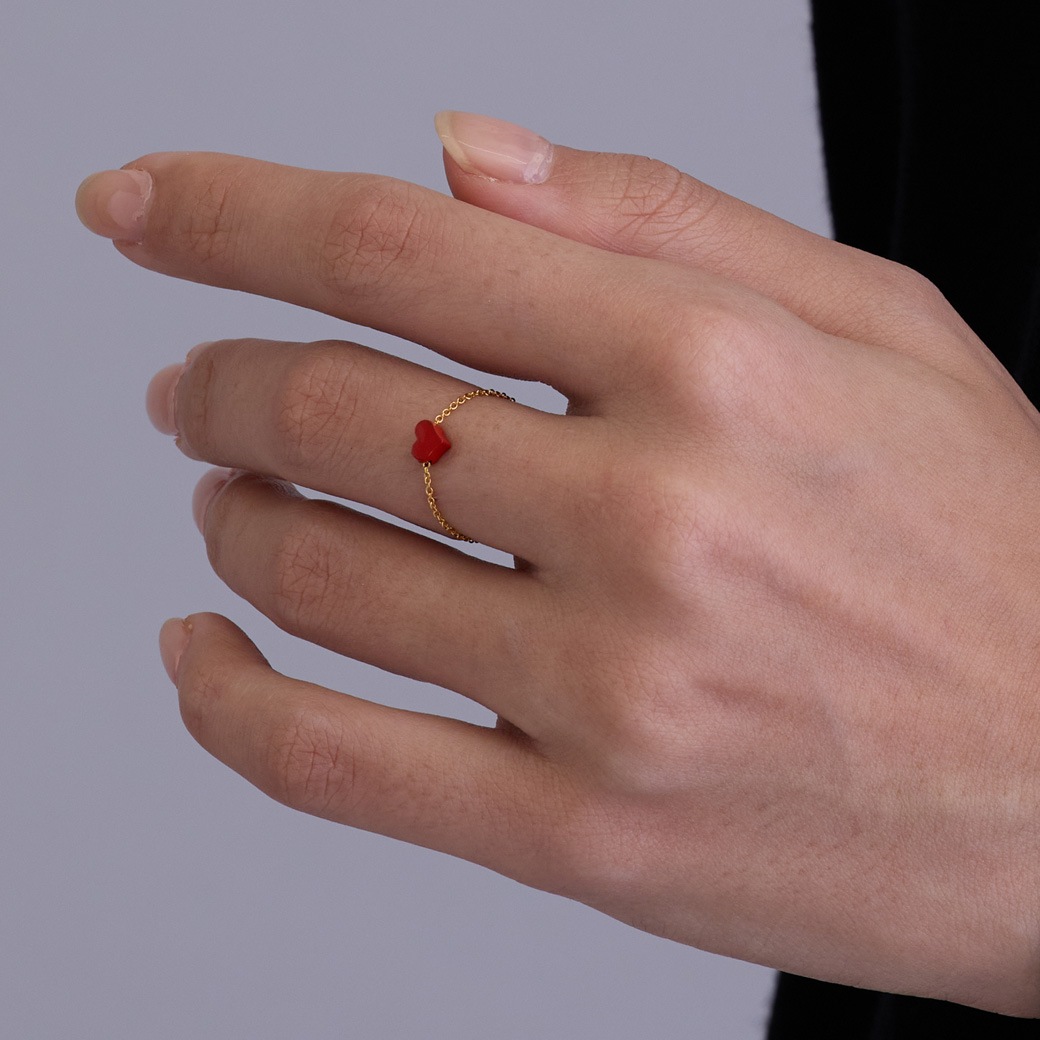 日本製 指輪 フリーサイズ チェーンリング 星 ハート 赤 黒 送料無料