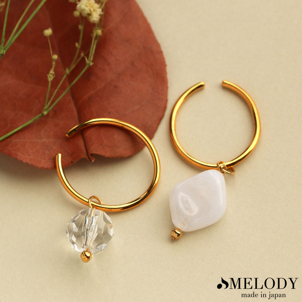 日本製 クリア ビーズ アクリル 片耳 イヤーカフ K18GP | イヤーカフ