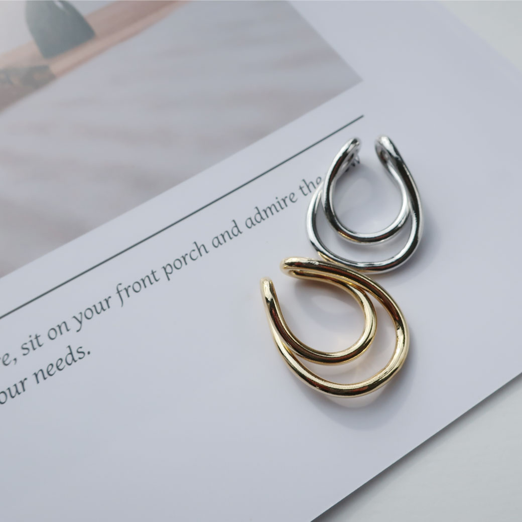 日本製 ダブルフープ イヤーカフ 大人 かわいい 大きめ K18GP おしゃれ