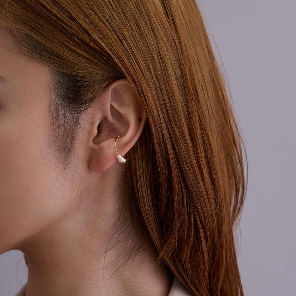 日本製 K18GP おしゃれ かわいい ゴールド イヤーカフ パール金属