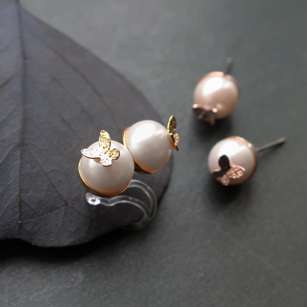 日本製 パール バタフライ イヤリング ノンホールピアス ピアス 蝶