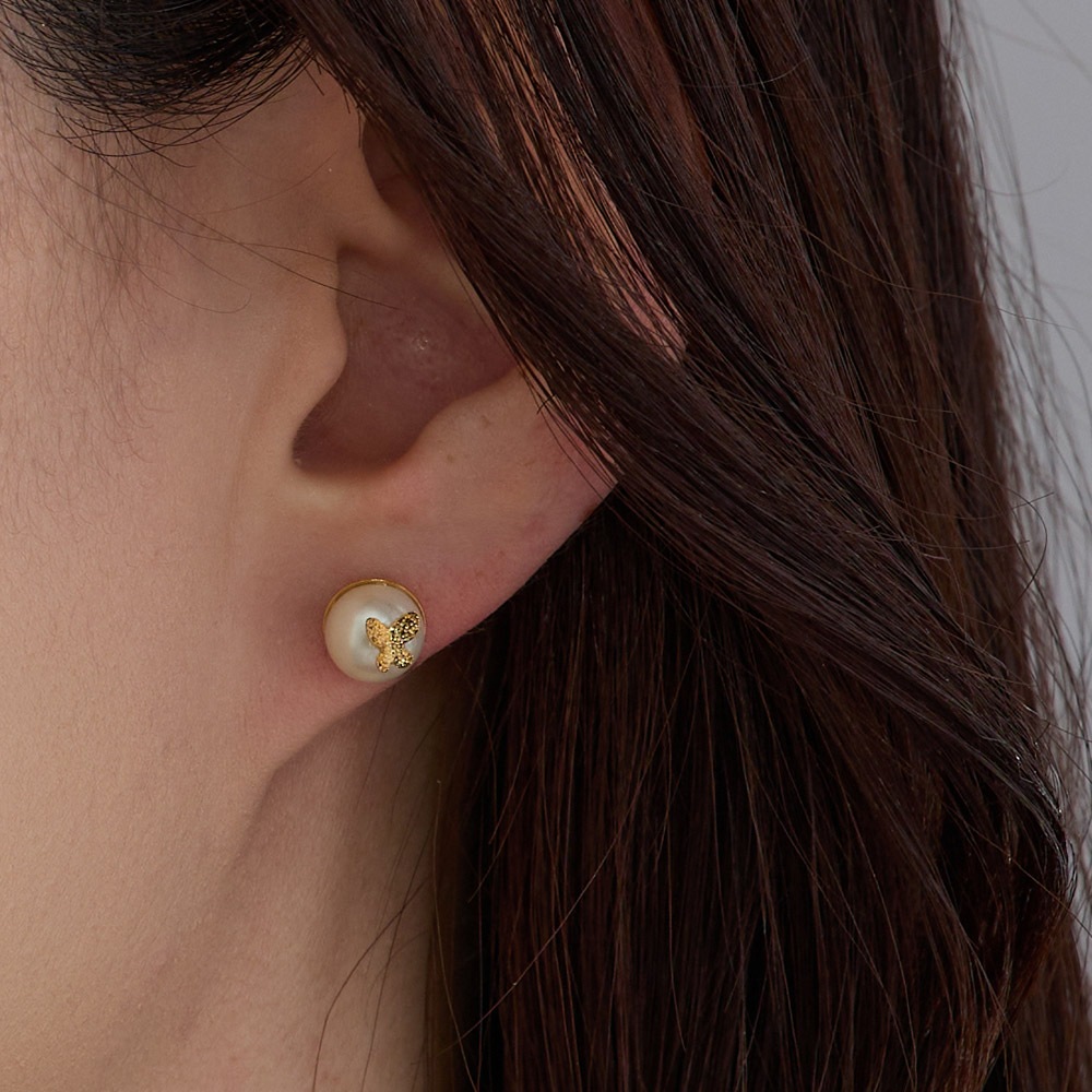 日本製 パール バタフライ イヤリング ノンホールピアス ピアス 蝶