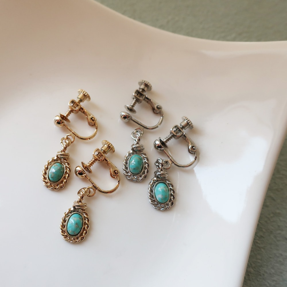 14kgf 大小マグネサイトターコイズ ピアス イヤリング チャーム k14gf