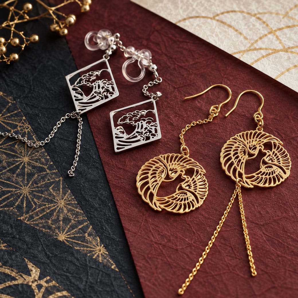 WA Modern Asymmetry Earrings｜ wa-bijou 和モダン アシンメトリー