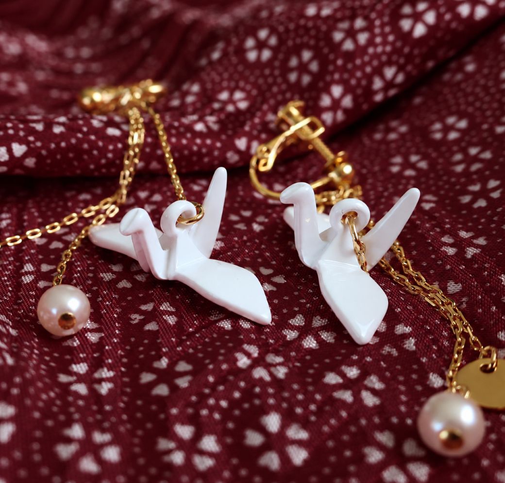 Origami Crane Earrings｜Wa-Bijou 折り鶴モチーフの和風ピアス
