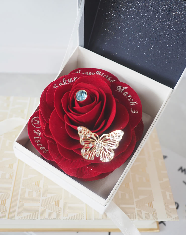 3月 4月生まれの誕生日プレゼント 誕生石ローズボックス赤薔薇 ダイヤモンドローズ