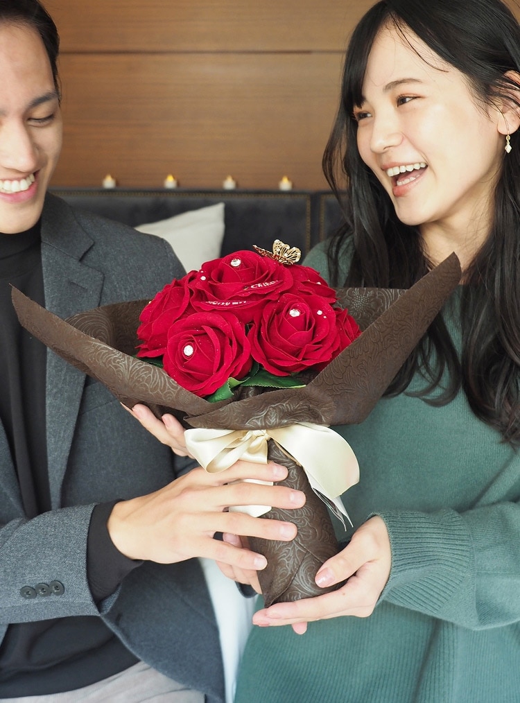 花束と花瓶セット【プロポーズ・誕生日・記念日】メッセージフラワー赤