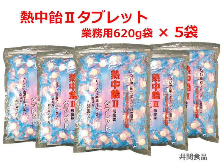 熱中対策 塩飴 『熱中飴2タブレット (梅塩味) 620ｇ×5袋』 井関食品