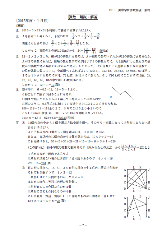 暖色系 灘中学過去問 解答解説 算数 1989年から2013年 カラー記載