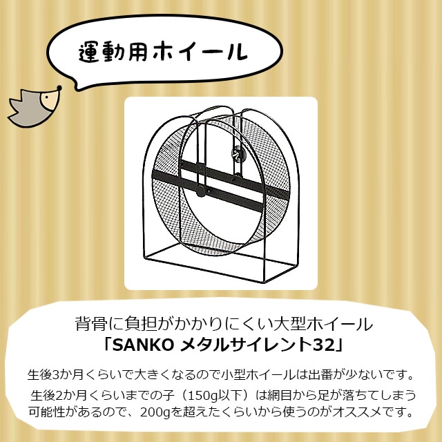説明12_運動用ホイールは背中に負担がかかりにくい「SANKO メタルサイレント32」です