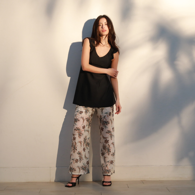 ブラックペタルスリーブキャミソールビキニ/キャミキニ