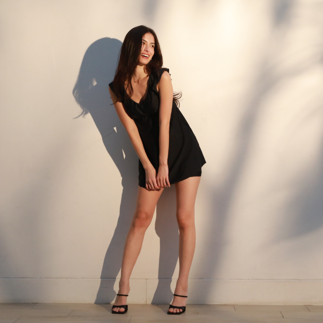 ブラックペタルスリーブキャミソールビキニ/キャミキニ