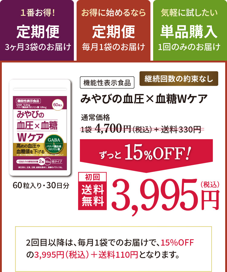 【毎月１袋　定期便】血圧×血糖 Wケア【機能性表示食品】