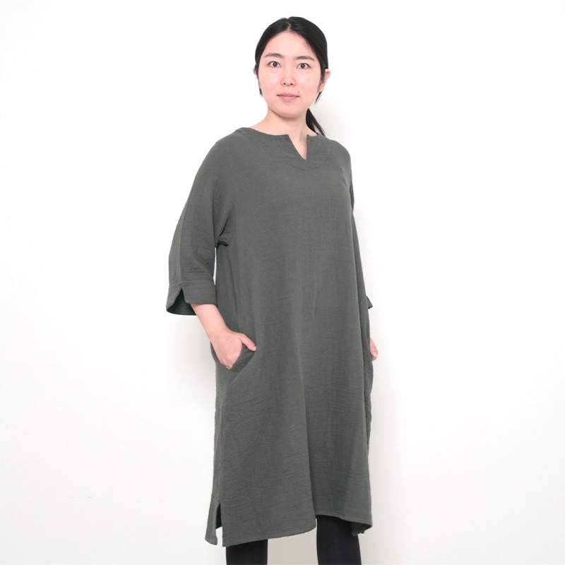 五感 トリプルガーゼ [ワンピース] 全2色 綿100％ M～LLサイズ 七分袖