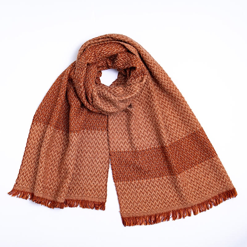 未使用45R インドメリノウールのマフラー 茶色　ヘリンボン 工房織座 [LOOP WOOL COTTON MUFFLER herringbone ウールコットン