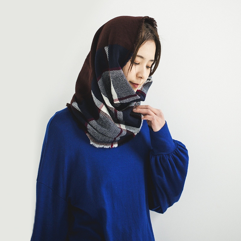 NECKABLE WOOL SNOOD CHECK ウールスヌードの写真