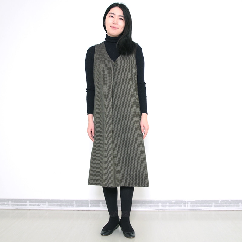 彩藍 刺子花織ジャンパースカート モスグリーン