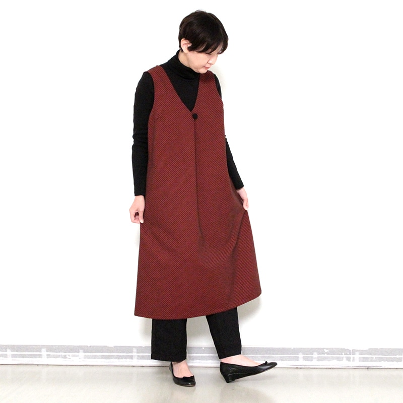 彩藍 刺子花織ジャンパースカート 赤