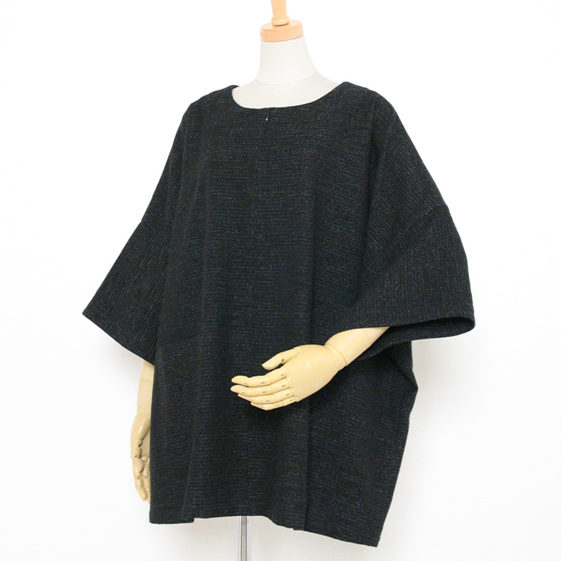 彩藍 熱砂チュニックブラウス 黒/白