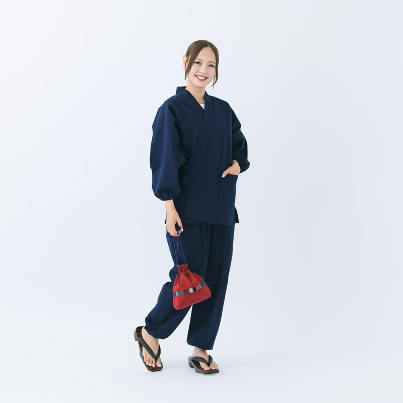 【新型】作務衣 紬織り 女性用