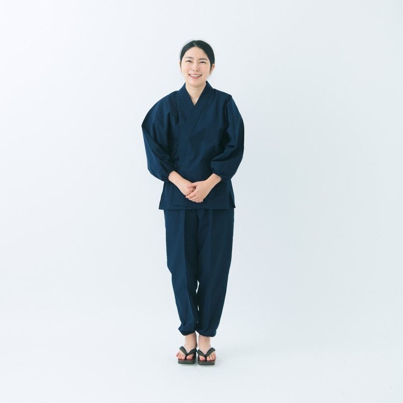 紺色紬着物 単衣 トールサイズ 作務衣 ［紬織り パンツ両サイドポケット仕立て］ 紺 ※トールサイズ