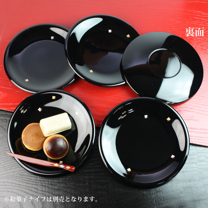 漆器 銘々皿 紀州塗り 5寸 15cm 黒 千鳥 セット (5枚入)日本製 国産
