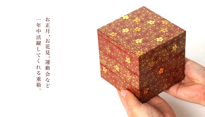 4寸 三段 重箱 桜づくし（朱） 【 運動会 大型 弁当箱 おしゃれ 3段