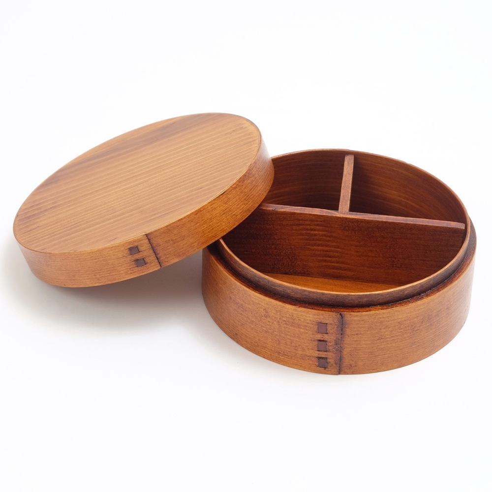 曲げわっぱ 弁当箱 バンド付き 漆塗り 丸型 一段 木製 わっぱ 曲げ