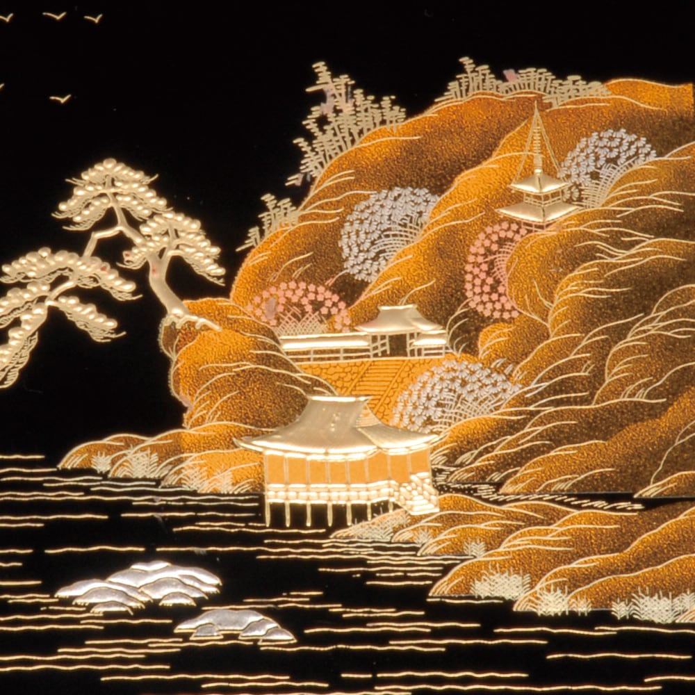 紀州塗り 尺1寸 木製加伏文庫 黒 山水景蒔絵（A4判） | カテゴリ2