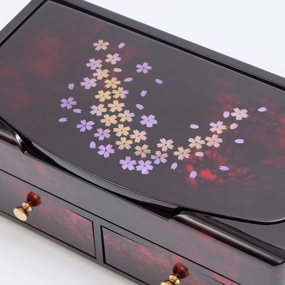 高級　漆塗り　化粧箱　鏡台　お直し 三段重 沈金のし 溜内朱 6.5寸 漆塗り 木製 漆器の井助