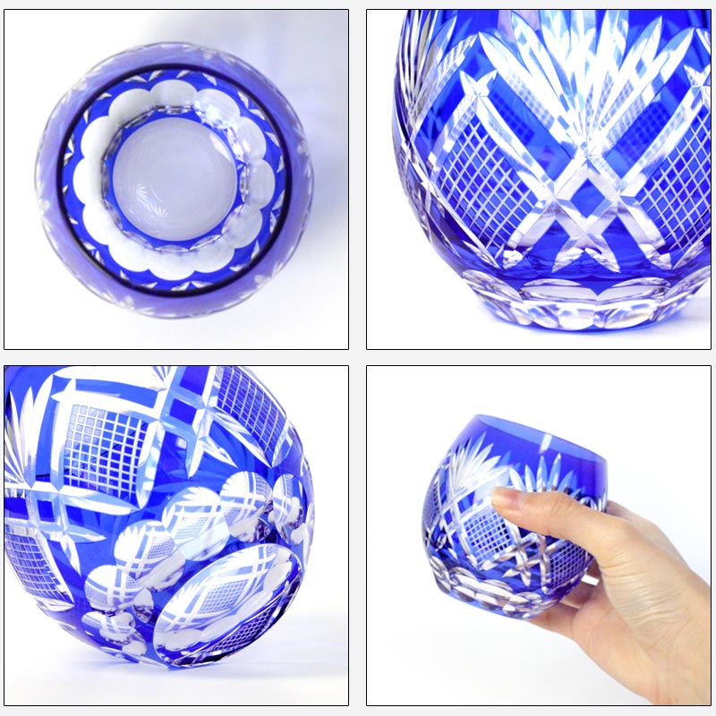 コバルトブルー カットグラス 大型ボウル ヴィンテージ 切子 切子