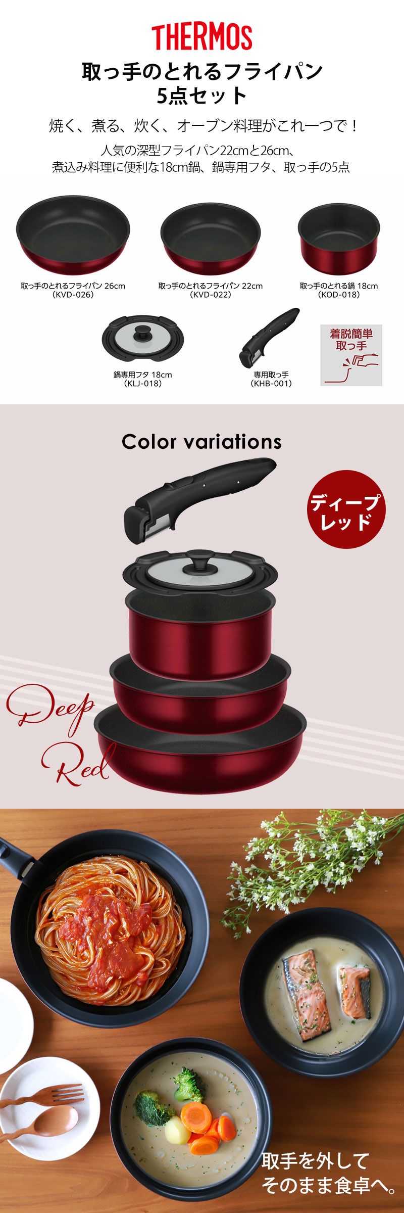 THERMOS サーモス フライパンセット 取っ手のとれるフライパン セット
