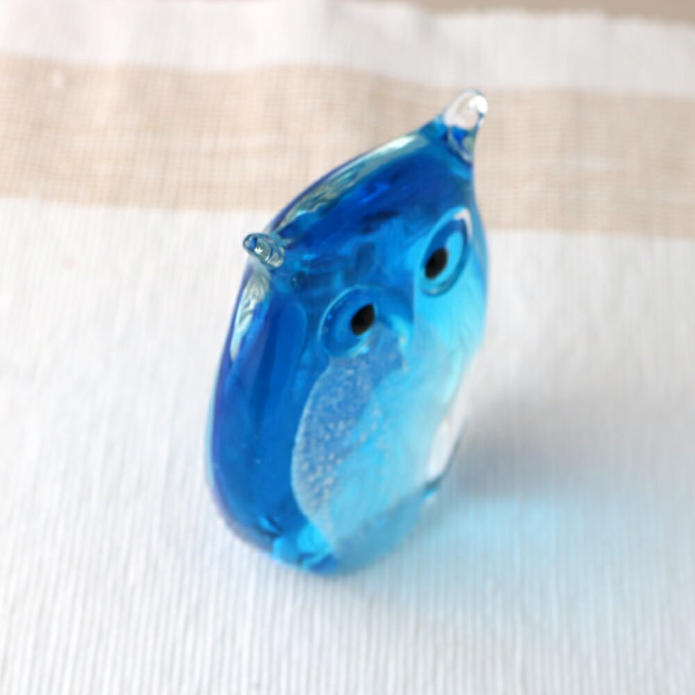 食洗機対応 手づくり ガラスオブジェ ふくろう ブルー QD-186 | 和雑貨