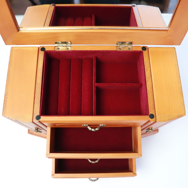 木製アクセサリーケース　ジュエリーボックス ミラー付き 大容量・多層引き出し収納 木製アクセサリーボックス 化粧ミラー付き