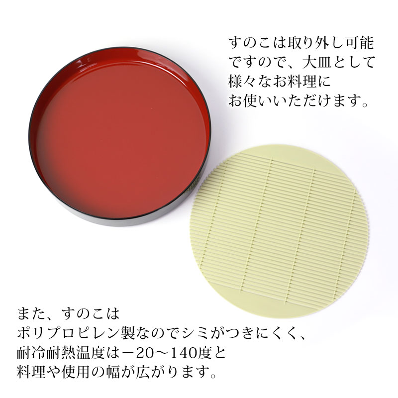 そば皿 すのこ 丸そば皿 黒内朱 山中塗り 日本製 20.4cm 蕎麦皿